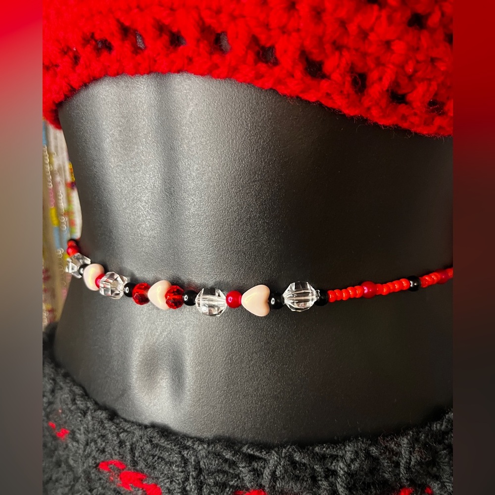 Black and red heart waist bead |body jewelry belly chain